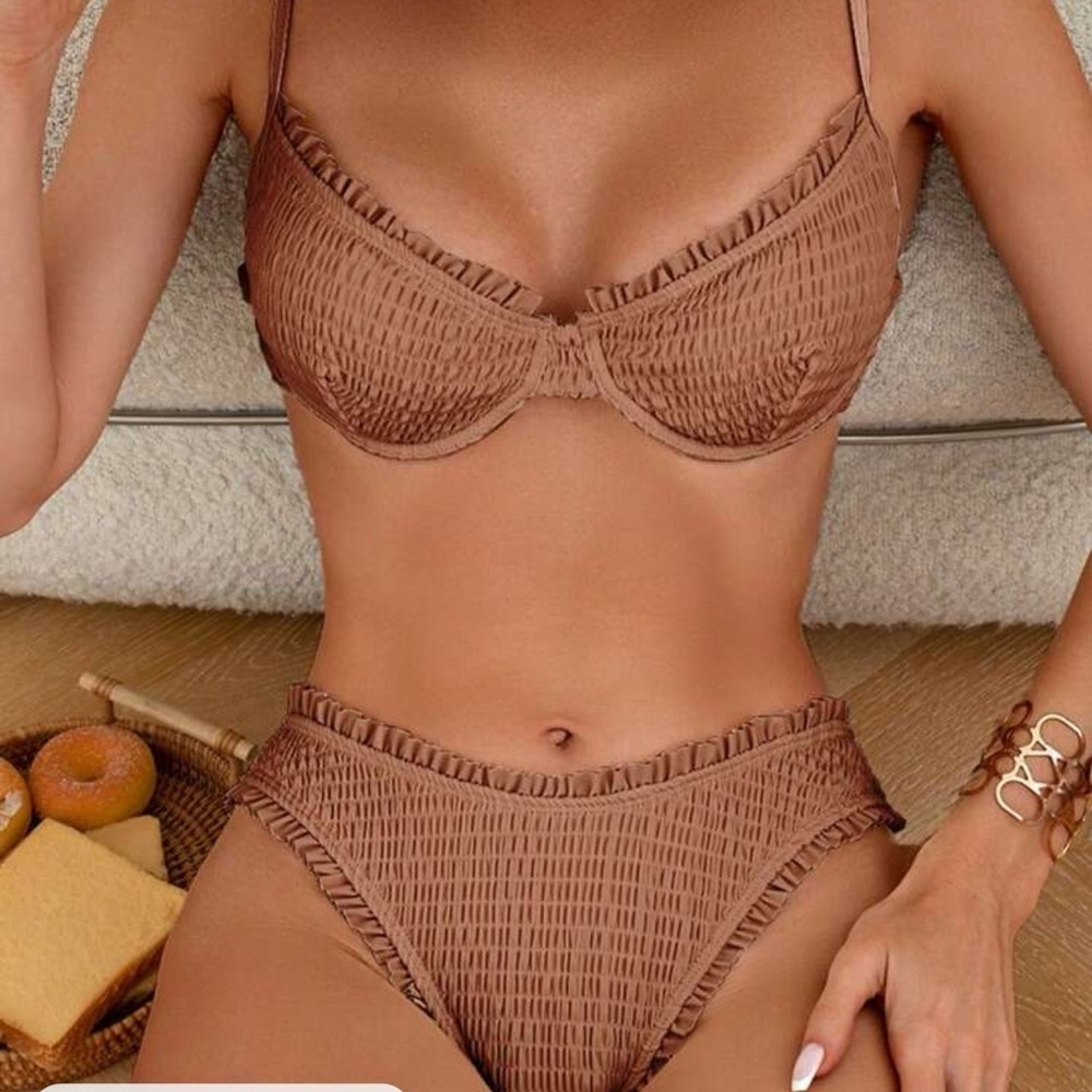 Brown Ruffled Bikini Set
